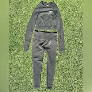 GYMSHARK Matching Set - Black Seamless Long Sleeve + leggings XS